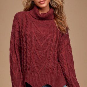 Lulu's Wine Red Cable Knit Turtleneck Sweater